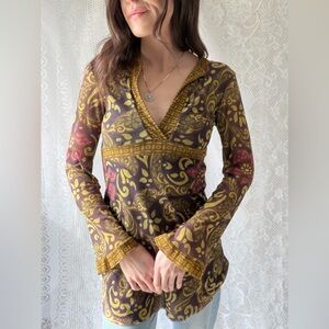 Vintage Y2K Sweet Pea Mesh Babydoll Top Boho Floral Sheer Fairy Top